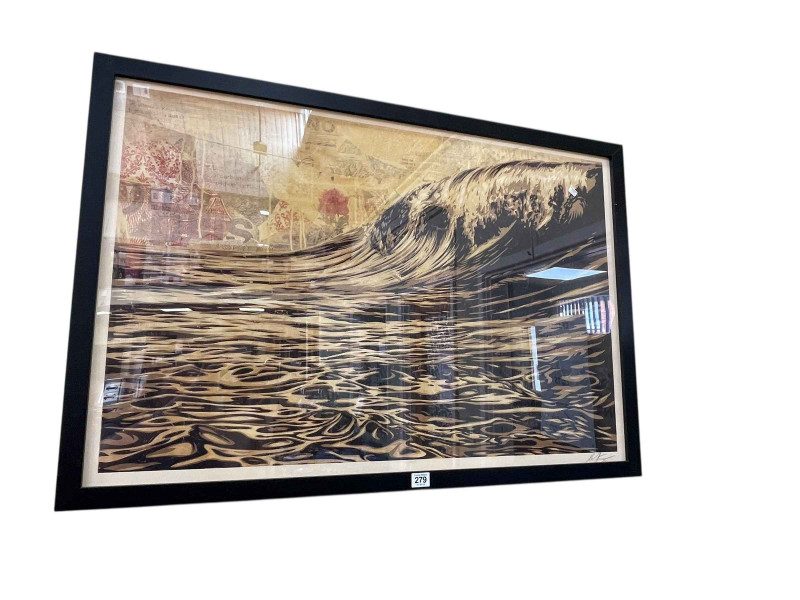 Shepard Fairey, Dark Wave, signed and dated poster, framed, 66cm by 96cm including frame.
