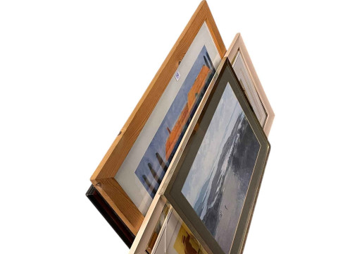 Victorian walnut four door music cabinet and collection of seven various prints including Jack Vettriano. thumbnail