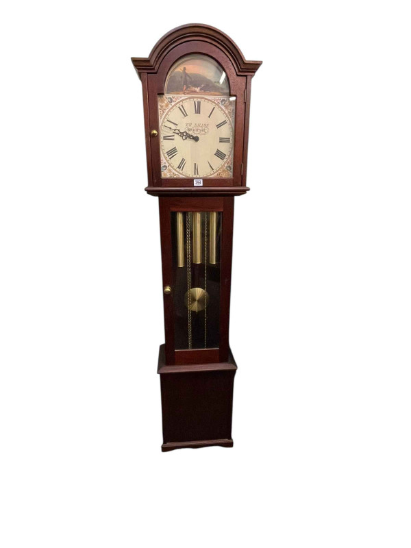 Contemporary triple weight longcase clock having arched dial, 180cm.