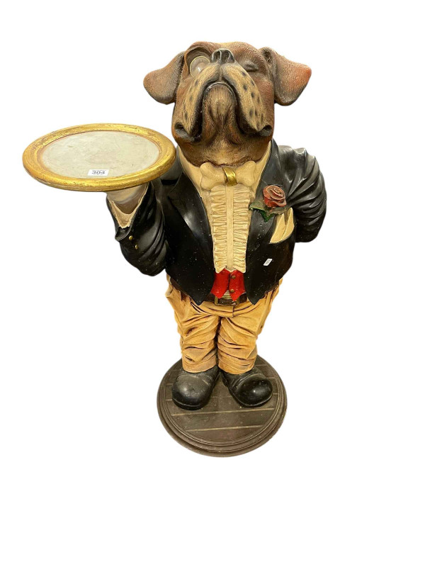 Novelty resin Boxer dog dumb waiter, 98cm.
