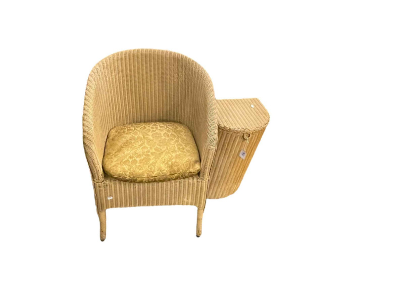 Three late 19th Century and early 20th Century occasional armchairs in green draylon, and Lloyd Loom bedroom chair and linen bin.