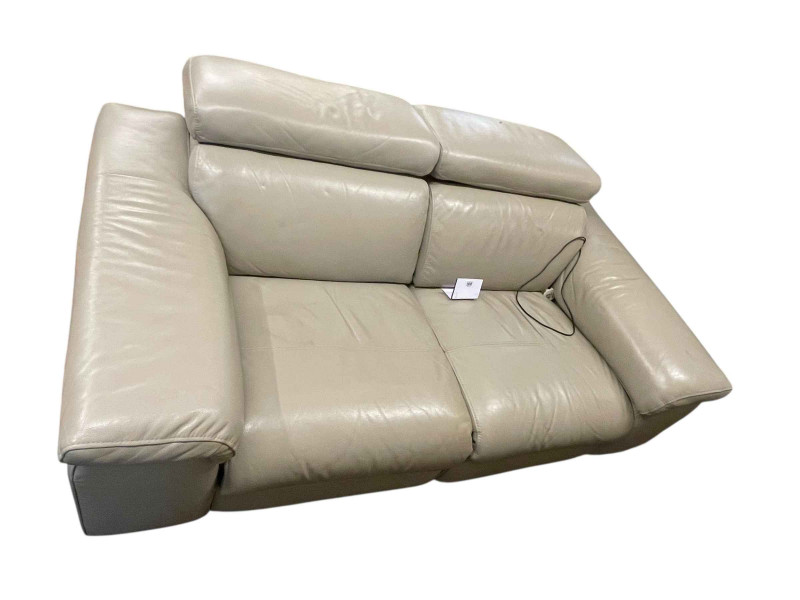 Contemporary grey leather electric reclining two seater settee.