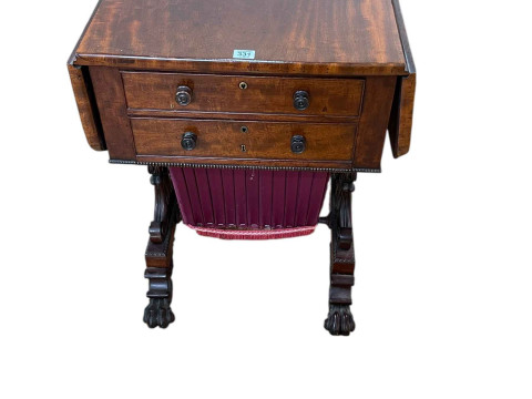 Victorian mahogany drop leaf combination writing-sewing table having two...