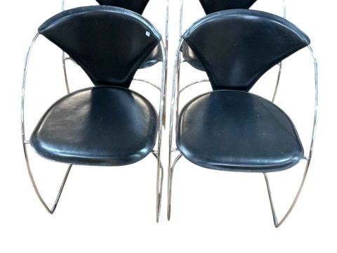 Set of four Arrben, Italy black leather and chrome 'Linda' chairs.