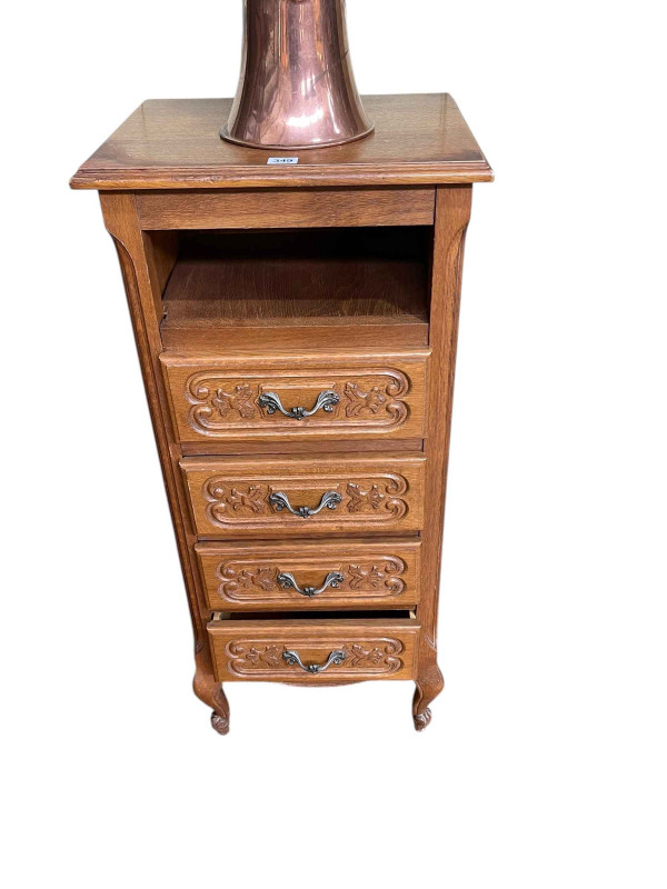 Continental carved oak four drawer chest on cabriole legs, 101cm by 44cm by 35cm.