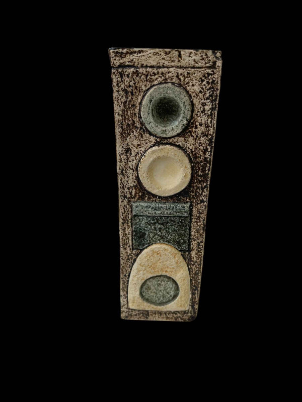Troika rectangular vase with Newlyn mark, signed Avril Bennett, 22cm high.