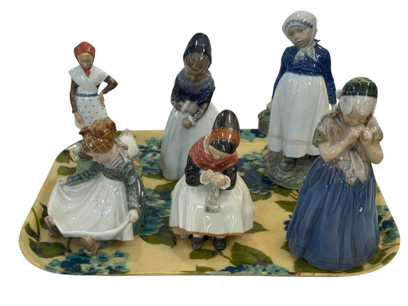 Six Royal Copenhagen figures including four Amager Women.