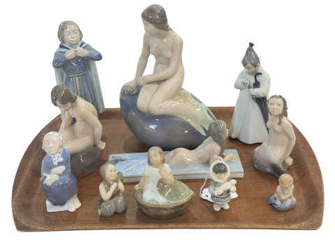 Eleven Royal Copenhagen figures including The Little Mermaid 4431, Mermaid...