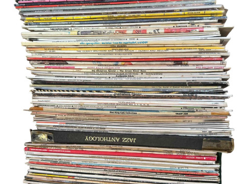 EKCO record player, collection of LP and single records, vintage phonograph cylinders, etc. thumbnail