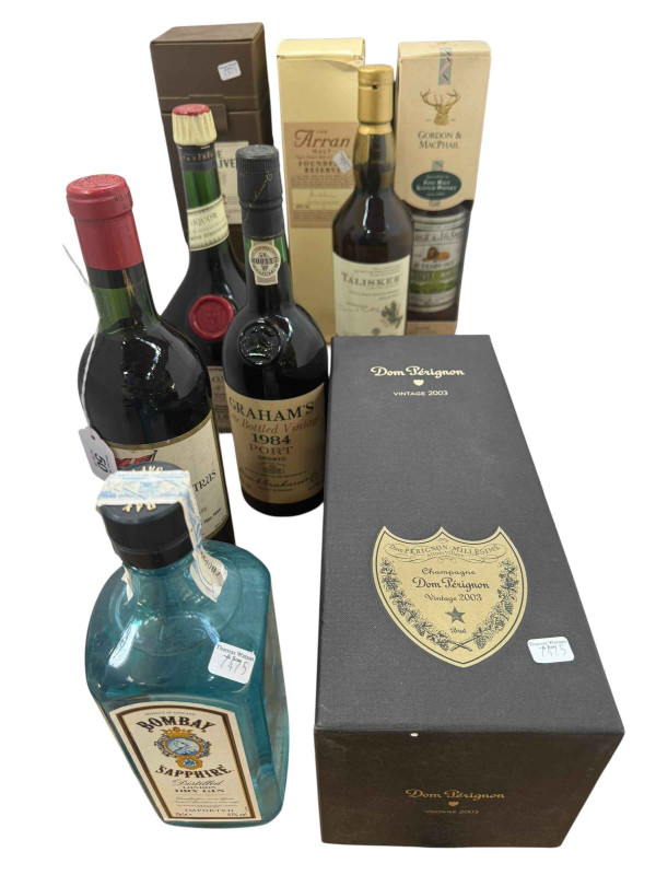 WITHDRAWN    Four bottles of whisky, bottle of Dom Perignon 2003, Port, etc.