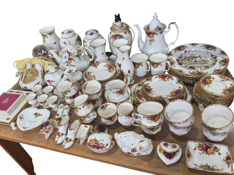 Large collection of Royal Albert Old Country Roses including teaware, telephone, vases and ornaments.