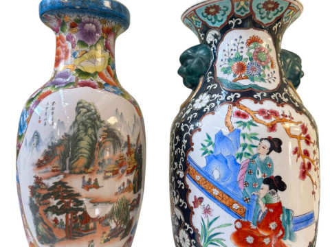 Two Chinese vases with figure and landscape patterns.