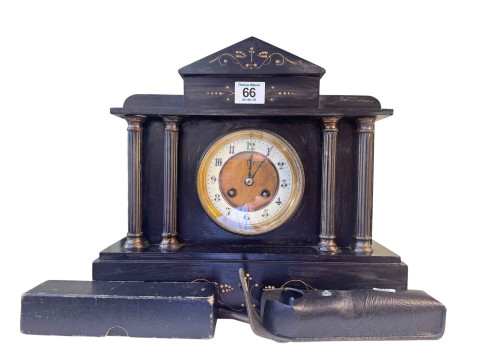 Victorian slate mantel clock, pocket sugar refractometer and Otis Kings...