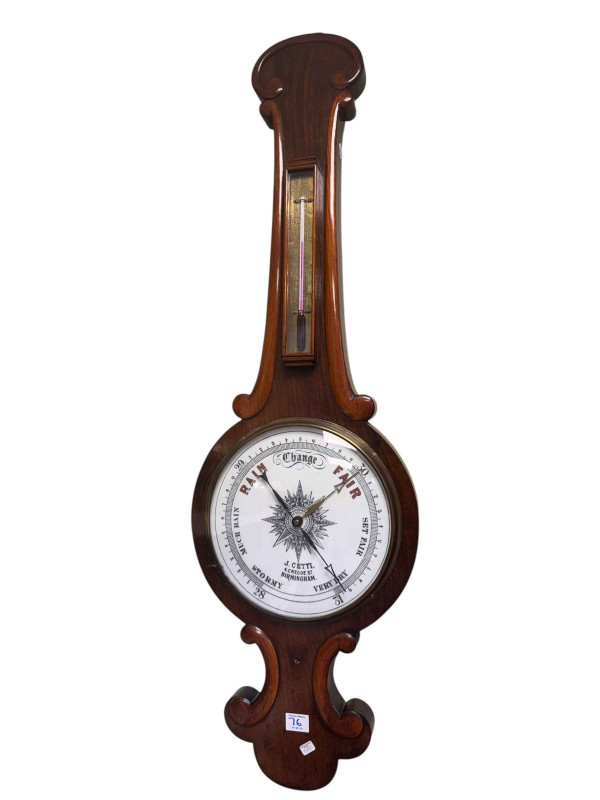 Rosewood barometer, selection of walking sticks, brass stick stand, Worcester Evesham, glassware, etc.