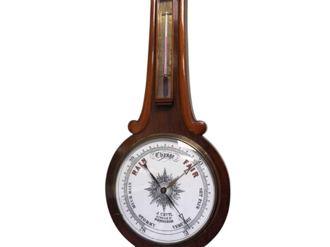 Rosewood barometer, selection of walking sticks, brass stick stand, Worcester Evesham, glassware, etc. thumbnail