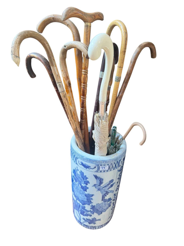 Five boxes of assorted glass and china including Ringtons, stick stand and sticks, etc.