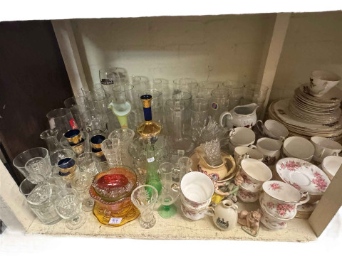 Large collection of tea and dinnerwares including Royal Albert Old Country Roses, Worcester Evesham, etc, Doulton Wayfarer figure, Coalport figures, Wedgwood, china and glass, model cars, pictures, etc. thumbnail