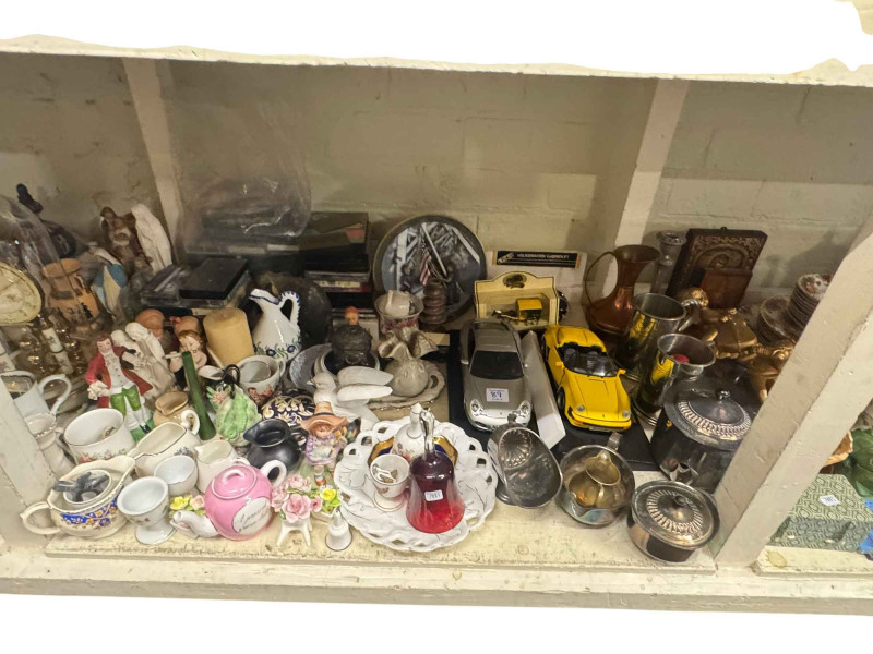 Large collection of tea and dinnerwares including Royal Albert Old Country Roses, Worcester Evesham, etc, Doulton Wayfarer figure, Coalport figures, Wedgwood, china and glass, model cars, pictures, etc.