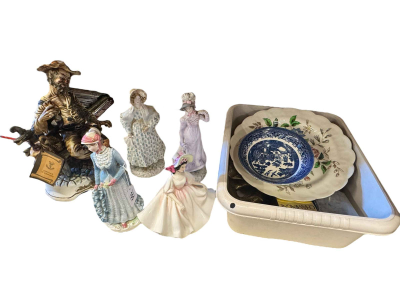 Three Compton & Woodhouse Royal Worcester figures, Royal Doulton Sunday Best, Capo di Monte Tramp, brassware, etc.