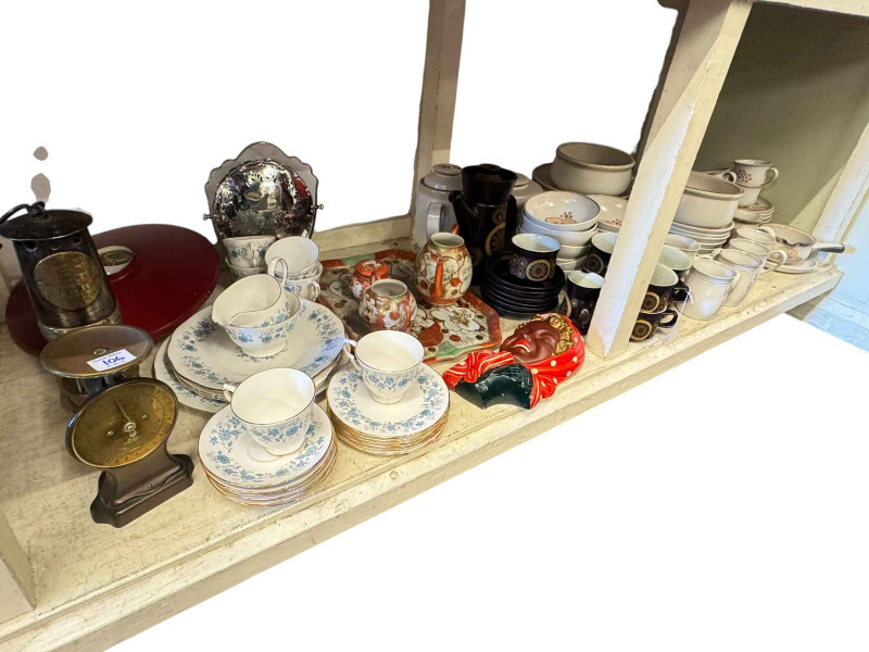 Hailwoods miners lamp, Salters letter scale, Denby table wares, Colclough tea set, etc.