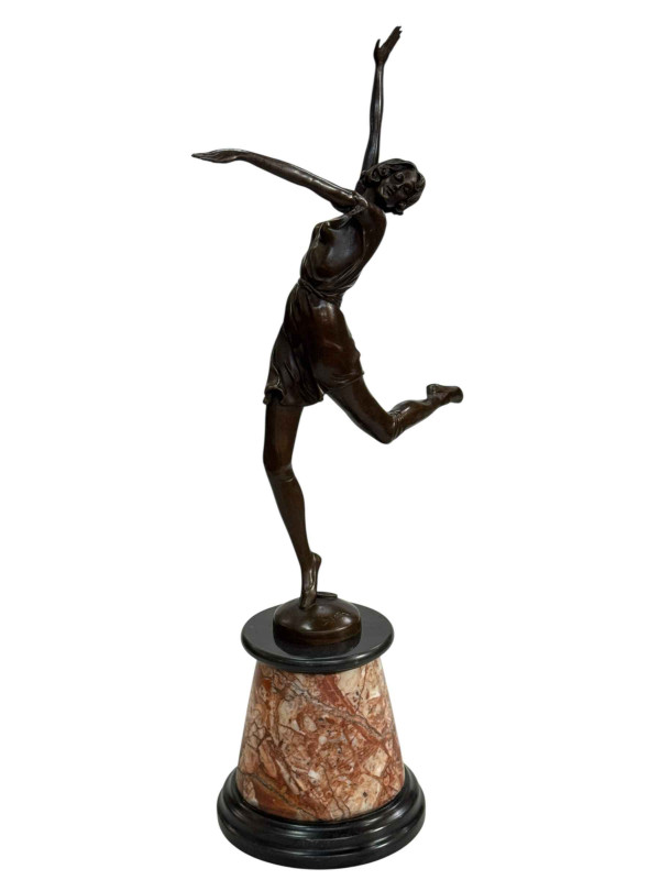 Large Art Deco style bronze of dancing lady on marble plinth, 66cm.