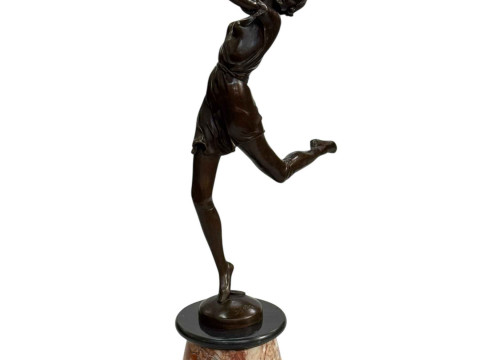Large Art Deco style bronze of dancing lady on marble plinth, 66cm.