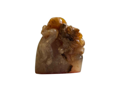 Chinese jade seal of carved dragon holding a pearl, 5cm.
