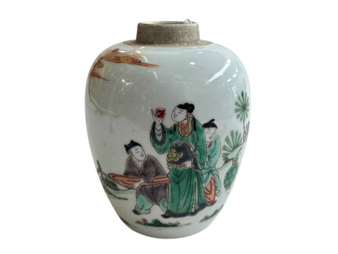 Chinese jar decorated with figures in a landscape, double ring mark to...