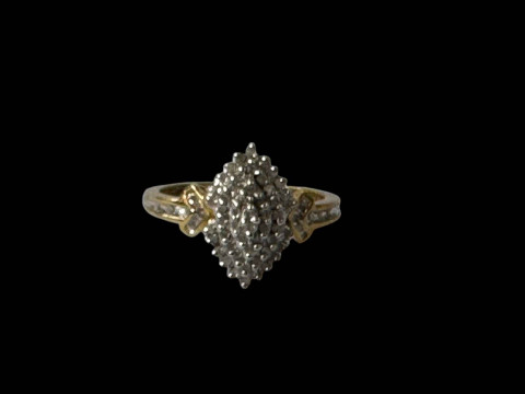 9 carat gold multi-stone cluster ring, size S.