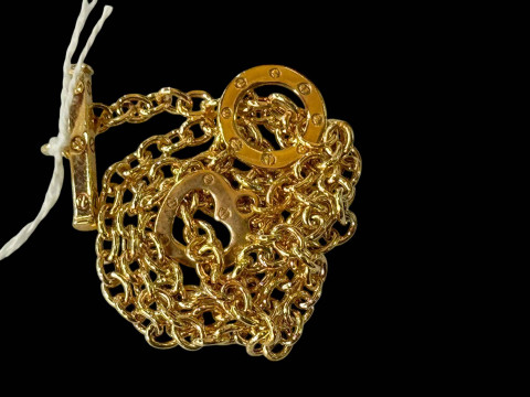 9 carat gold heart and ring chain link necklace, 44cm.