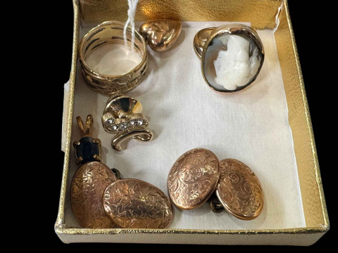 Two 9 carat gold rings, and others.