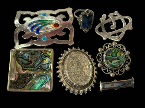 Silver jewellery comprising enamel Art Nouveau silver brooch, Edwardian...