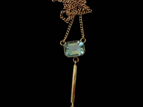 Blue topaz two stone 9 carat gold necklace.
