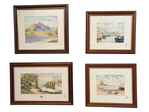 J A Auld, set of four framed landscape and coastal watercolours.