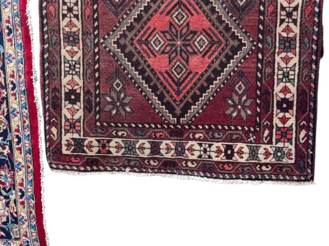 Hand knotted antique Persian Saveh rug 2.07 by 1.10.