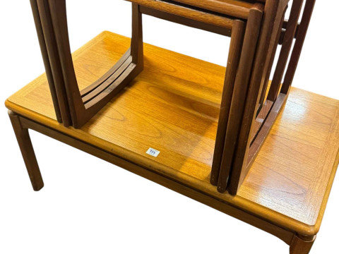 Nathan teak rectangular coffee table and G Plan nest of three teak tables.