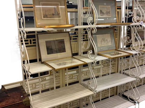 Pair folding French bakers five tier racks, 191cm by 74.5cm by 37cm.