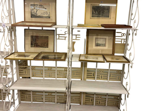 Pair folding French bakers five tier racks, 191cm by 74.5cm by 37cm.