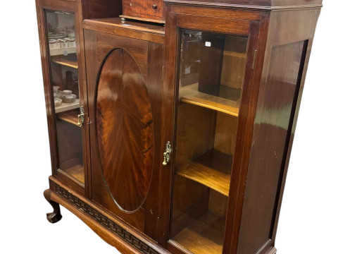 Early 20th Century mahogany three door cabinet bookcase, pine farmhouse...