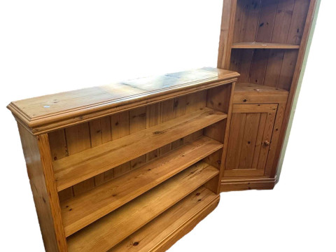 Pine four tier open bookcase, 108cm by 126cm by 24cm and pine open topped...