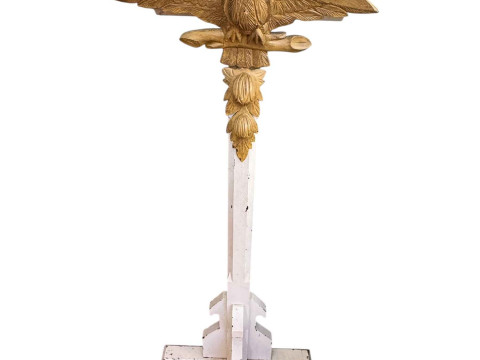 Painted lectern with applied painted eagle emblem, 147cm.