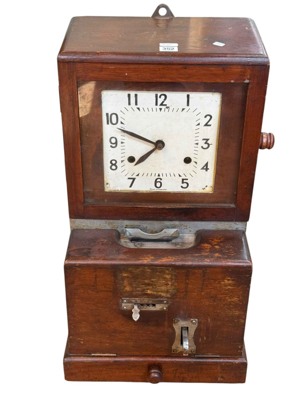 Early 20th Century clocking in clock, 72cm by 39cm by 31cm.