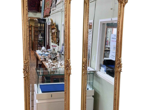 Pair rectangular arched top gilt framed bevelled wall mirrors, 175cm by...
