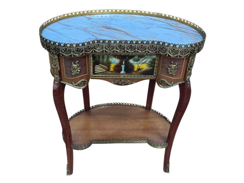 H & L Epstein Ltd French style kidney shaped inset marble top and painted...