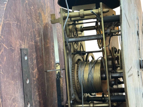 Antique Scottish mahogany drumhead eight day longcase clock having silvered dial signed Andrew Millar, Edinburgh, 206cm. thumbnail