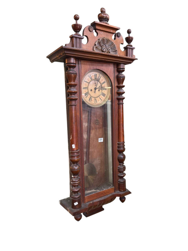 Gustav Becker Victorian walnut cased double weight Vienna wall clock.