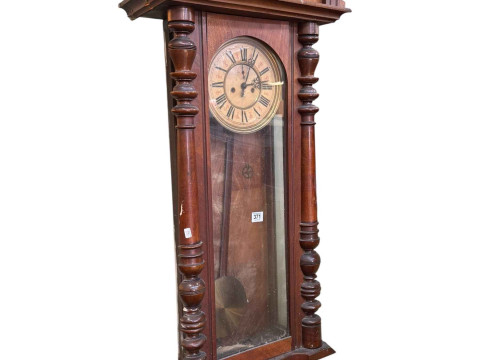 Gustav Becker Victorian walnut cased double weight Vienna wall clock.