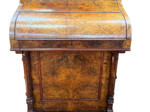 Victorian burr walnut piano top Davenport having elevating stationery...