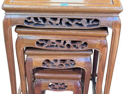 Quartetto nest of Oriental hardwood tables, largest 66.5cm by 50.5cm by...