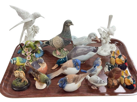 Collection of bird ornaments including Royal Copenhagen, Beswick, Crown...